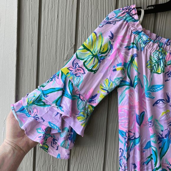 Lilly Pulitzer Calla Off-Shoulder Romper Mermaid in the Shade XS NWOT - Picture 4 of 7